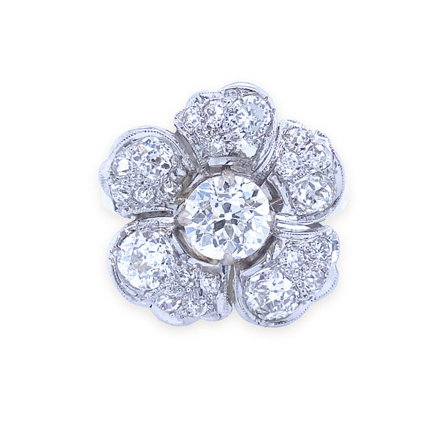 Estate Platinum Diamond Flower Ring