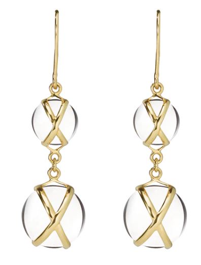 L. Klein 18K Yellow Gold Double Drop Crystal Earrings