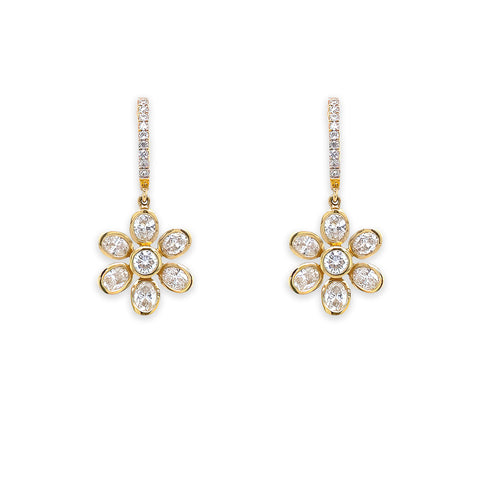 18K Yellow Gold Flower Bezel Set Diamond Earrings