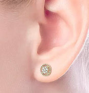 14K Yellow Gold Round Beaded  Diamond Stud Earrings