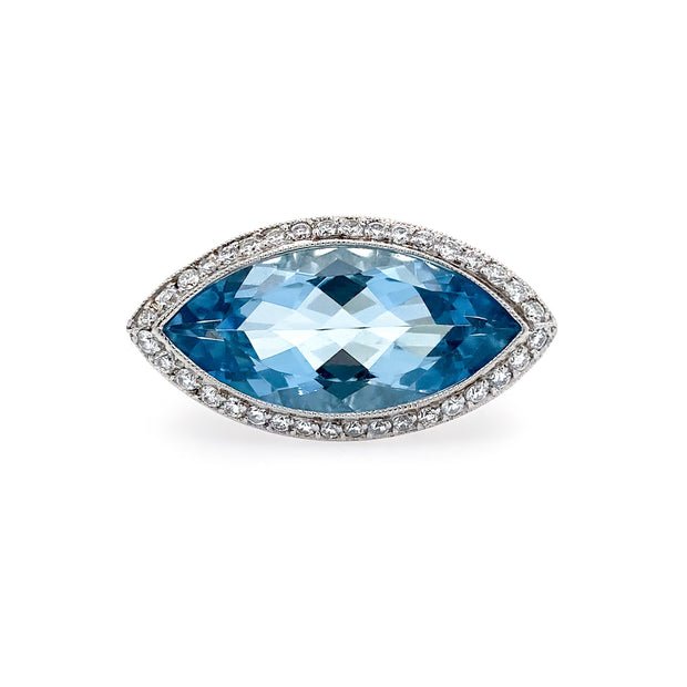 Estate Platinum Marquise Aquamarine Ring with Diamonds