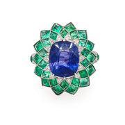 Estate Platinum Sapphire and Emerald Ring
