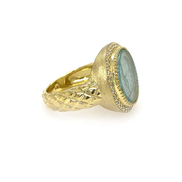 14K Yellow Gold Aqua Venetian Glass Ring