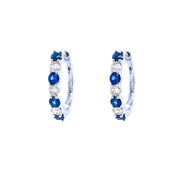 14K White Gold Diamond and Sapphire Hoops