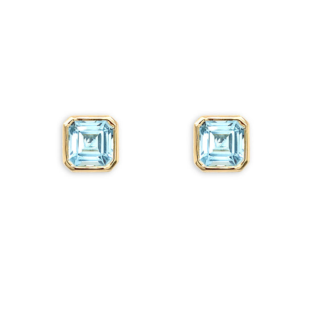 14K Yellow Gold and Light Blue Topaz Studs