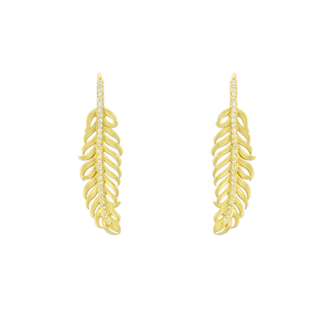 Penny Preville 18K Yellow Gold and Diamond Leaf Earrings