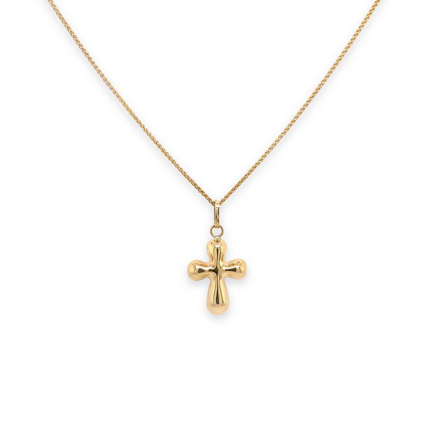 14K Yellow Gold Puffed Cross Necklace