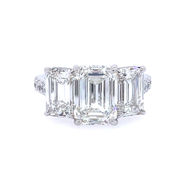 Platinum Three Stone Emerald Diamond Ring