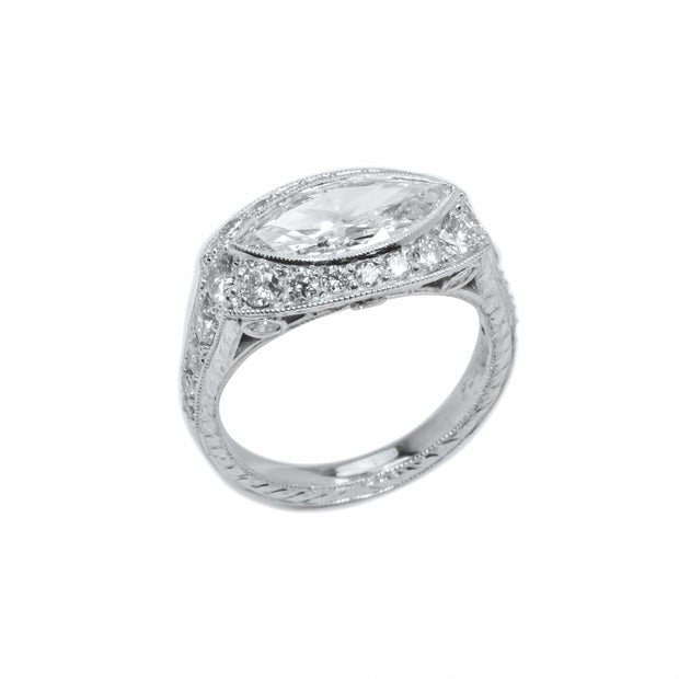 Platinum Marquise Diamond Ring with Halo
