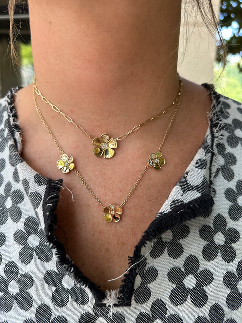 L. Klein 18K Yellow Gold Small Flower Station Necklace