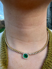 Penny Preville 18K Yellow Gold Diamond and Emerald Necklace