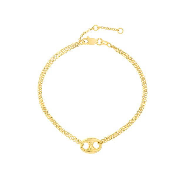 14K Yellow Gold Heart Lock Key Chain Charm Bracelet 7.5 inch