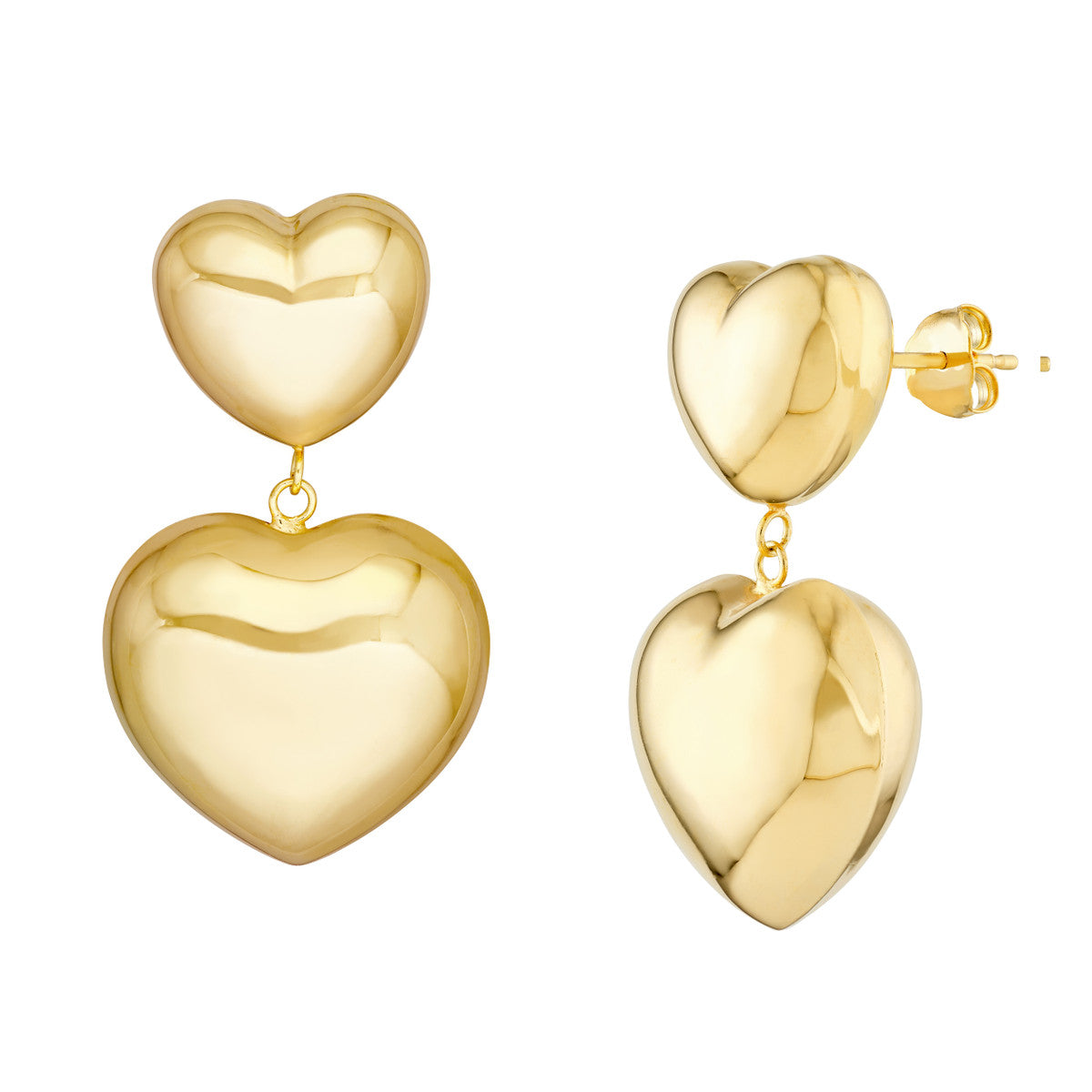 14KT Yellow popular Gold Heart Puff Earrings