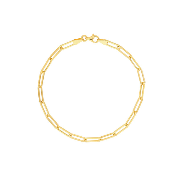 14k Yellow Gold Hollow Paperclip Chain with Pear Lock