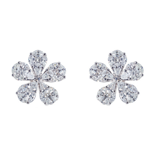 14k White Gold Diamond 3 Petal Flower Studs – Laura Pearce Ltd.