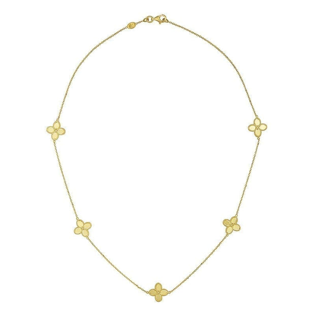 14k Yellow Gold Clover Station Necklace