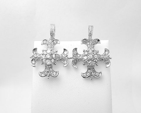 18K White Gold and Diamond Maltese Cross Earrings
