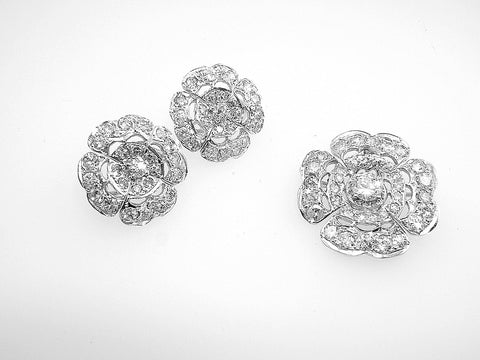 Platinum and Diamond Flower Earrings