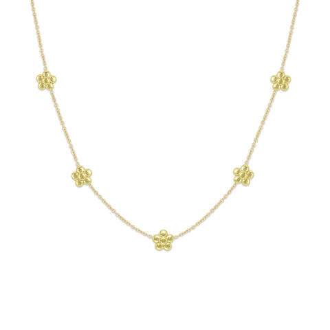 LPL Signature Collection 18k Yellow Gold Daisy Flower Station Necklace