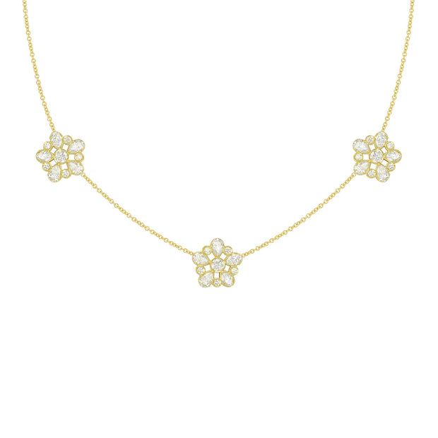 LPL Signature Collection 18k Yellow Gold Mosaic Flower Diamond Station Necklace