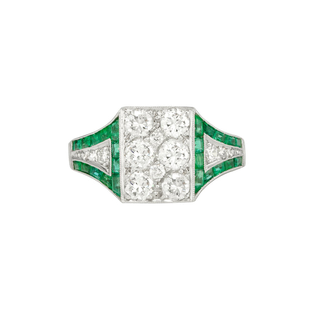 Estate Platinum Emerald and Diamond Ring