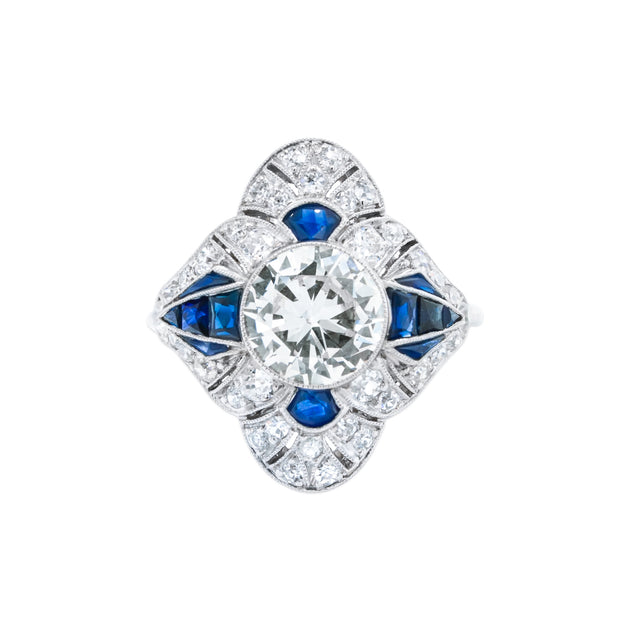 Estate Platinum Diamond and Sapphire Two Row Ring – Laura Pearce Ltd.