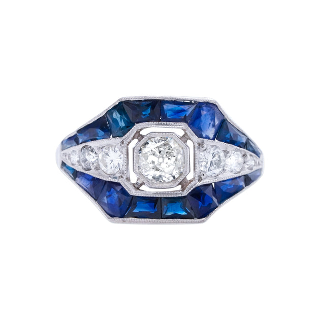 Estate Platinum Diamond and Sapphire Two Row Ring – Laura Pearce Ltd.