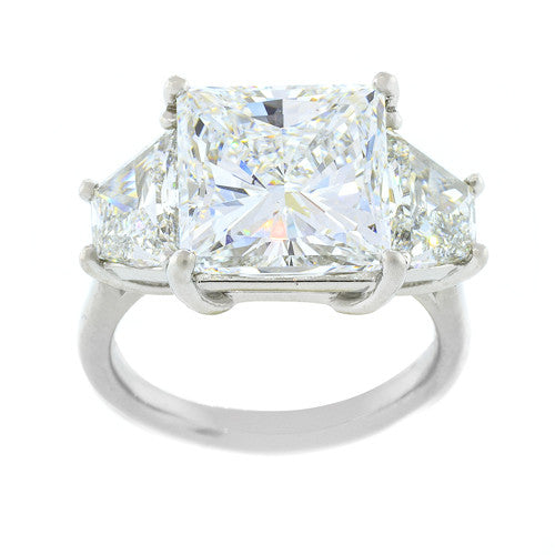 Custom Princess Cut Engagement Ring with Diamond Trapezoids