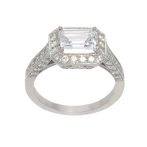 Platinum Art Deco Emerald Cut Ring