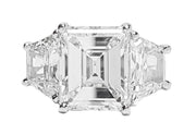 Platinum 3 Stone Emerald Cut Diamond Ring with Brilliant Cut Trapezoids