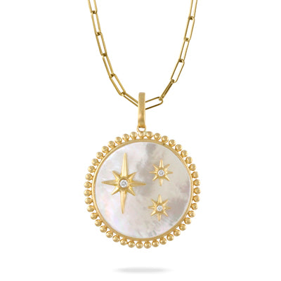 18k Yellow Gold and Mother of Pearl Diamond Pendant
