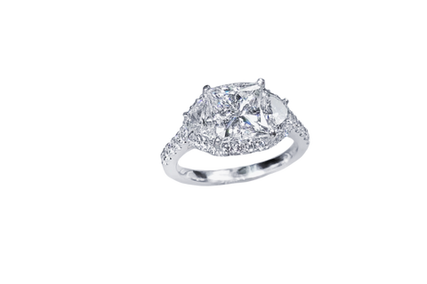 Princess Cut Diamond Ring with Half Moon Side Stones