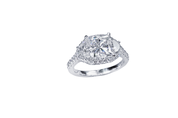 Princess Cut Diamond Ring with Half Moons