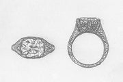 Platinum Art Deco Cushion Cut Diamond Engagement Ring