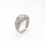 Platinum Art Deco Three Stone Round Diamond Ring