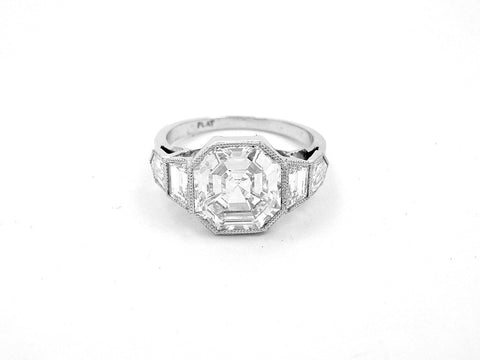 Platinum Modified Asscher Cut Diamond Ring
