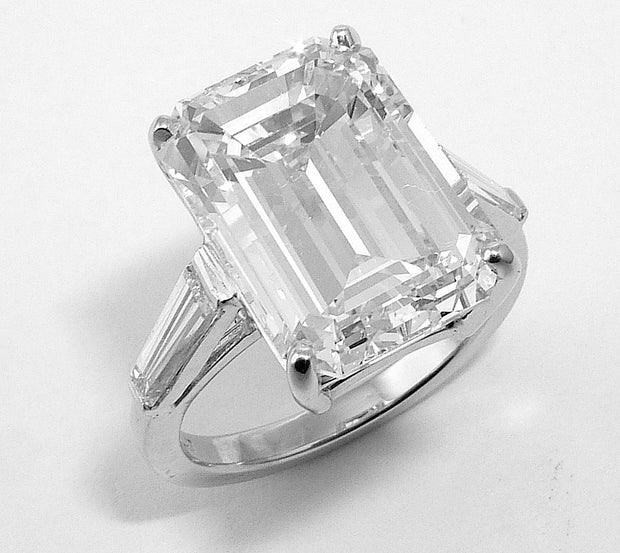 Platinum Emerald Cut Ring with Tapered Baguette Side Stones