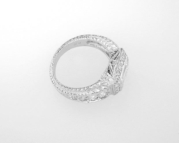 Platinum Emerald Cut Diamond Ring with Halo