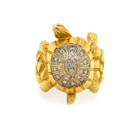 Estate 18k Yellow Gold Diamond Turtle Ring