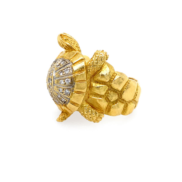 Estate 18k Yellow Gold Diamond Turtle Ring