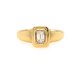 14K Yellow Gold Emerald Cut Diamond Bezel Ring