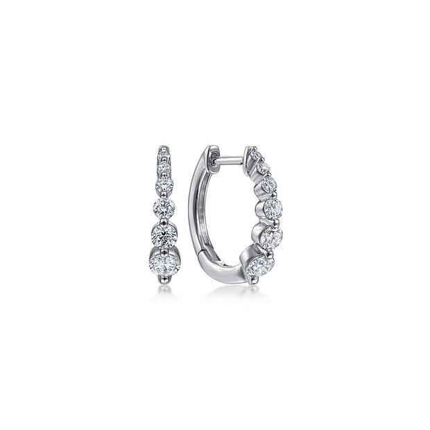 14K White Gold Round Diamond Huggies