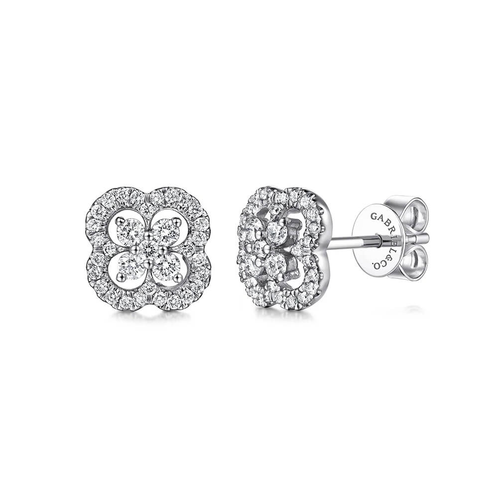 Gabriel & Co. 14K white gold clover cutout diamond stud earrings