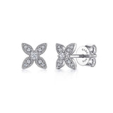 A pair of 14K white gold and diamond flower stud earrings designed by Gabriel & co.