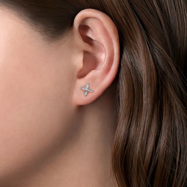Gabriel & Co 14K White Gold Diamond Flower Studs 