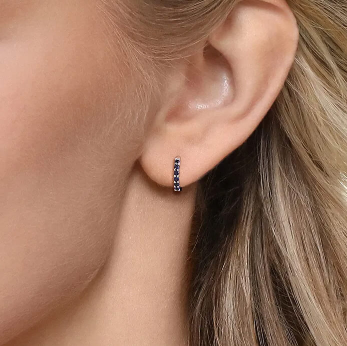 14K white gold sapphire huggie earrings