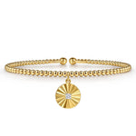 Gabriel & Co. 14K Yellow Gold Bujukan Beaded Diamond Cut Charm Bangle Bracelet