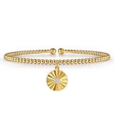 Gabriel & Co. 14K Yellow Gold Bujukan Beaded Diamond Cut Charm Bangle Bracelet