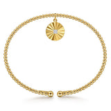 Gabriel & Co. 14K Yellow Gold Bujukan Beaded Diamond Cut Charm Bangle Bracelet