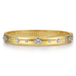 Gabriel & Co. 14K Yellow Gold Bujukan Beaded and Diamond Clover Closed Bangle Bracelet